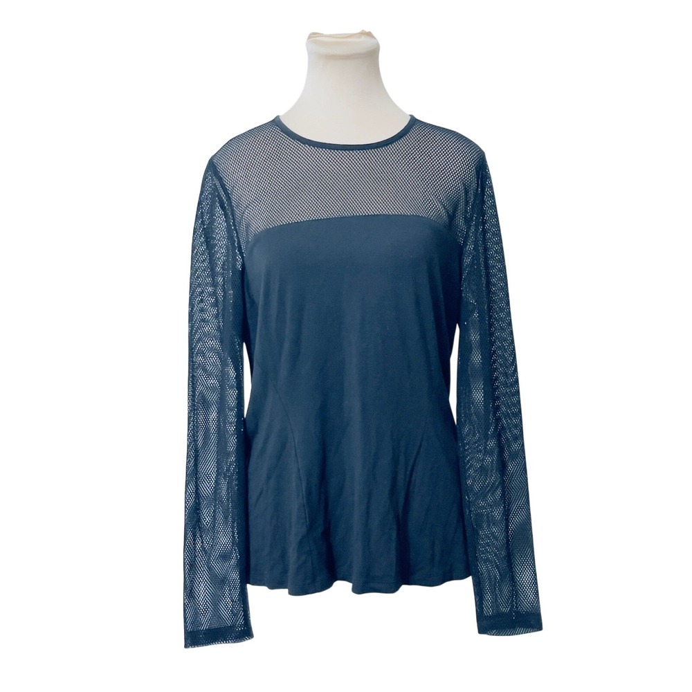 Per Se‎ Womens Mesh Panel  Top Large Black Sheer Edgy Gothic Minimalist